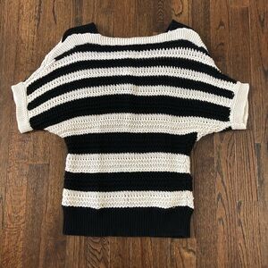 Ann Taylor LOFT Women’s S Black/Cream Open-Stitch Knit Short-Sleeve Sweater EUC!